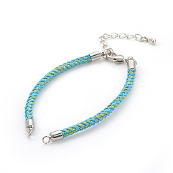 Голубой Регулируемый браслет из нейлонового шнура, с латунной фурнитурой , долговечный, Реальная платина, голубой, 6-7/8 дюйм (17.5 см), 2~3 мм, отверстие : 1.5 мм