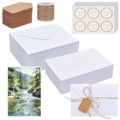 Mixed Color 10 Bags Paper Blank Greeting Card, wiht 100Pcs Paper Envelopes & Blank Tags, 100Pcs Jute Cord, 17 Sheets Paper Stickers, Mixed Color, 146x98x0.3mm, 10pcs/bag
