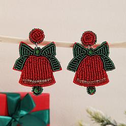 Красный Рождественский колокольчик, стеклянные бусины ручной работы, серьги-гвоздики для повседневного ношения, красные, 62x50 мм