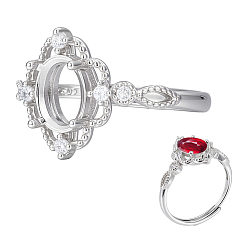 Платина Регулируемый 925 овальный компонент кольца из стерлингового серебра с микропаве из кубических цирконий, настройки зубчатого кольца, с полировкой из замши, платина, лоток : 7x6 мм, 13.5 мм, размер США 6 3/4 (17.1 мм)