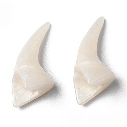 White Opaque Resin Beads, No Hole, Animal Teeth Shape, White, 25x11x10mm