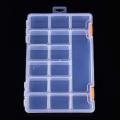 Прозрачный Прямоугольный контейнер для хранения шариков из полипропилена (pp), с откидной крышкой и 15 отделениями, для бижутерии мелкие аксессуары, прозрачные, 23x15x3.2 см