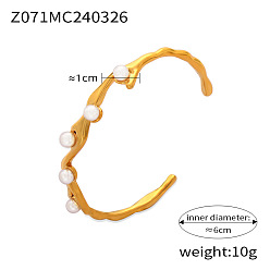 Золотой Филиал 304 браслеты-манжеты из нержавеющей стали для женщин, с пластиковой жемчужины, золотые, 3/8 дюйм (1 см), внутренний диаметр: 2-3/8 дюйм (6 см)