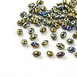 Серое Покрытие 2 отверстие бисер, Чешские Бусины, никелированная стиль, серый покрытием, 5x3.5x3 мм, отверстия: 0.5 мм, около 5850 шт / мешок, 450 г / мешок