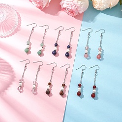 Платина 6 пары сережек-подвесок с ракушечным жемчугом, круглые, с вишневым кварцевым стеклом, естественный зеленый авантюрин, природных кристаллов кварца, природного сердолика, окрашенный натуральный лазурит, натуральный тигровый глаз класса ab, платина, 66.5x8.5 мм