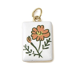 Оранжевый Подвески из нержавеющей стали с покраской методом запекания, прямоугольный кулон с цветочным узором, золотые, оранжевые, 304 мм, отверстие : 22.5x14.5x4.5 мм