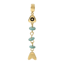 Synthetic Turquoise Brass Pave Cubic Zirconia Clear Cubic Zirconia & Synthetic Turquoise & Enamel European Dangle Charms, Large Hole Charms, Fish, Rack Plating, Long-Lasting Plated, Cadmium Free & Lead Free, Real 18K Gold Plated, 54.5mm, Hole: 5.5mm
