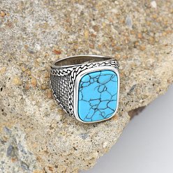Синтетическая Бирюза 304 нержавеющая сталь с синтетическими бирюзовыми кольцами, античное серебро, прямоугольные, размер США 11 (20.6 мм)