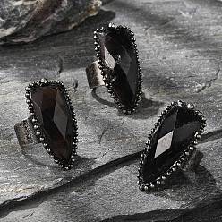 Античное Серебро Кольцо из натурального дымчатого кварца, с латунной найти, щит, античное серебро, размер США 8 3/4 (18.7 мм)