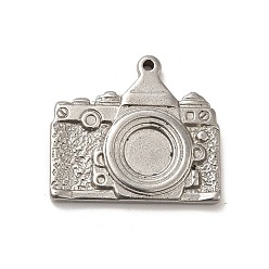 Stainless Steel Color Non-Tarnish 304 Stainless Steel Pendant Cabochon Settings, Camera, Stainless Steel Color, Tray: 8mm, 25x28x3.5mm, Hole: 1.6mm
