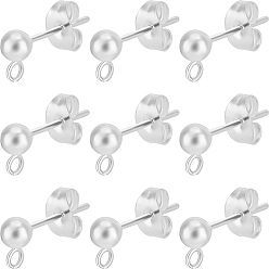 Серебро 60шт 304 шарообразный штифт из нержавеющей стали для серьги, выводы серьги, с вертикальными петлями и гайками 60шт., серебряные, 15x4 мм, отверстие : 1.8 мм, штифты : 0.8 мм