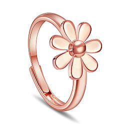 Oro Rosa Latón anillos ajustables, margarita, oro rosa, tamaño de 9, 19 mm