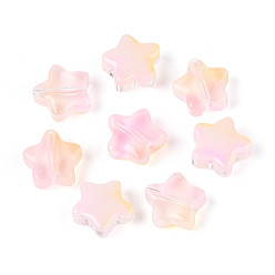 Бледно-Розовый Имитация нефритовые четки стекла, два тона, звезда, розовый жемчуг, 8x8x4 мм, отверстие : 0.9~1 мм, около 1950~2000 шт / упаковка