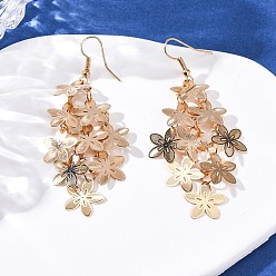 Light Gold 430 болтаться серьги из нержавеющей стали цветок, с железными крюками серьги, золотой свет, 74 мм