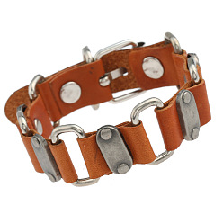 Кокосово-Коричневый Браслеты из промышленной коровьей кожи, сплавов и железного шнура, платина, прямоугольные, кокосового коричневый, 9.45 дюйм (24 см)