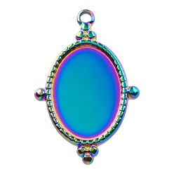 Rainbow Color 304 установка подвесного кабошона из нержавеющей стали, овальные, Радуга цветов, 24x16x2 мм, отверстие : 1.5 мм, лоток : 14x10 мм