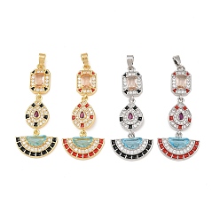 (52) Непрозрачная лаванда Латунные микро проложить кубического циркония подвески, с эмалью, веер, шестиугольник и капля, разноцветные, 39x16.5x3.5 мм, отверстие : 5x2.5 мм