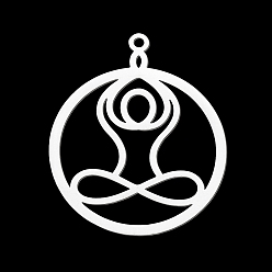 Нержавеющая Сталь Цвет Не тускнеющие 201 подвески из нержавеющей стали, лазерная резка, кольцо с йогой, цвет нержавеющей стали, 33.5x27.5x1 мм, отверстие : 1.6 мм