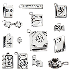 Античное Серебро 56 шт. 14 стили книги тематика тибетский стиль сплав подвески, разнообразные, античное серебро, 8~25.5x6~21.5x1.5~10 мм, отверстие : 1.2~2 мм, 4 шт / стиль