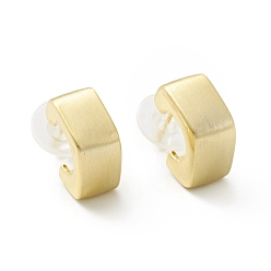 Golden Alloy Chunky Square Stud Earrings with 925 Sterling Silver Pins, Half Hoop Earrings for Women, Golden, 15x16x8mm, Pin: 0.7mm