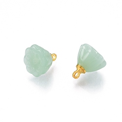 Dark Sea Green Glass Charms, with Golden Tone Brass Findings, Lotus Pods, Dark Sea Green, 11x11mm, Hole: 1.6mm