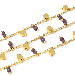 Серо-розавый Латунные плоские круглозвенные цепи, со стеклом, стойки покрытие, долговечный, без свинца и без кадмия, реальный 18 k позолоченный, пайки, с катушкой, увядшая роза, 3x2x0.5 мм и 8.5x5x2.5 мм и 9x3.7 мм