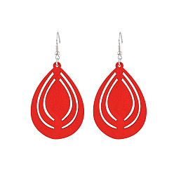 Красный Серьги-подвески в форме капли из полого дерева, платина, красные, 80x40 мм