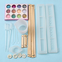 Mixed Color DIY Storage Box Silicone Molds Kits, Including Nail Art Sequins/Paillette, Plastic Round Stirring Rod, Plastic Pipettes, Latex Finger Cots, Silicone Stirring Bowl, Plastic Measuring Cup, Mixed Color, 100x13x2mm, 10pcs