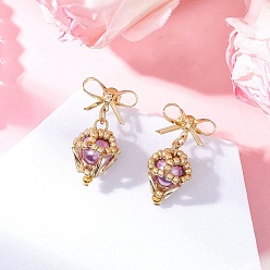 лаванда Серьги-гвоздики с бриллиантами из латуни, со стеклом, золотые, лаванда, 28x16 мм