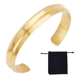 Золотой 304 браслет-манжета из нержавеющей стали с рифленой линией для мужчин и женщин, золотые, внутренний диаметр: 1-3/4x2-1/4 дюйм (4.55x5.75 см)