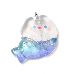 Русалка Подвески с героями мультфильмов из прозрачной смолы на тему океана, Подвески в виде морских животных с железными петлями платинового цвета, русалка, 22x24x6.5 мм, отверстие : 2 мм