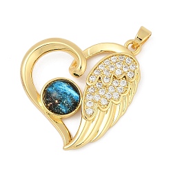 Сердце Латунный микропаве, прозрачный кубический цирконий со стеклянными подвесками, без кадмия и без свинца, реальный 18 k позолоченный, сердце, 25.5x27x4 мм, отверстие : 4x2.5 мм