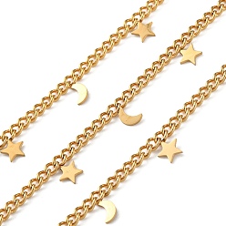 Золотой 304 цепи из нержавеющей стали с подвеской в виде звезды, ионное покрытие (ip), несварные, с катушкой, золотые, 5x3.5~5.5x0.8 мм