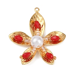 Малиновый 304 подвески из нержавеющей стали, с акриловыми шариками, цветок, золотые, малиновый, 37.5x34.5x8.5 мм, отверстие : 1.5 мм