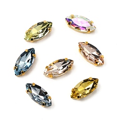(52) Непрозрачная лаванда Шить на горный хрусталь, стекло горный хрусталь, лошадиный глаз , с позолоченными латунными зубцами, разноцветные, 15x7x6 мм, отверстие : 1 мм