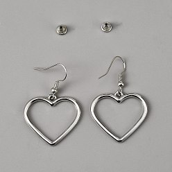 Платина Серьги-подвески из железа и сплава, сердце, платина, 40x27 мм