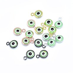 (52) Непрозрачная лаванда Подвески ручной работы сглаз, с латунной фурнитурой , плоско-круглые, светло-зеленый, разноцветные, 10x6.5x3 мм, отверстие : 1.5 мм