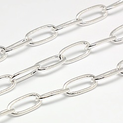 Silver Electroplate Brass Paperclip Chains, Drawn Elongated Cable Chains, Soldered, with Spool, Flat Oval, Silver, 13x6x1mm, about 82.02 Feet(25m)/roll