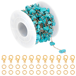 Синтетическая Бирюза Наборы для самостоятельного изготовления браслетов/ожерельев из латунной синтетической бирюзовой крошки с бусинами, 4.5x8x5.5 мм