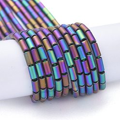 Multi-color Plated Electroplate Frosted Glass Beads Strands, Full Plated, Column, Multi-color Plated, 4.5~5x2.5mm, Hole: 0.8mm, about 75pcs/Strand, 14.17 inch(36cm)