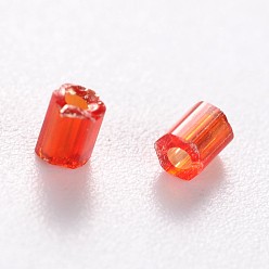 Red 11/0 Two Cut Glass Seed Beads, Hexagon, Silver Lined Round Hole, Red, Size:  about 2.2mm in diameter, about 37500pcs/pound
