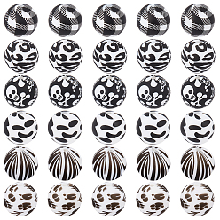 Черный 48шт. 6 модели черного цвета с белыми силиконовыми бусинами, круглые, чёрные, 15x14~15 мм, отверстие : 2 мм, 8 шт / стиль