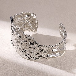 Нержавеющая Сталь Цвет 304 из нержавеющей стали манжеты браслеты, широкие браслеты для женщин, текстура, цвет нержавеющей стали, 1-5/8 дюйм (4.2 см), внутренний диаметр: 63x51 мм