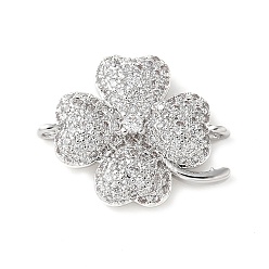 Платина Шармы-соединители из латуни с микропаве из прозрачного кубического циркония, клевер, без кадмия и без свинца, долговечный, стойки покрытие, платина, 16.5x20x4.5 мм, отверстие : 1 мм