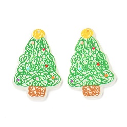 Christmas Tree Christmas Theme 3D Printed Resin Pendants, DIY Earring Accessories, Christmas Tree, PaleGreen, Christmas Tree Pattern, 39.5x27.5x2.5mm, Hole: 1.6mm