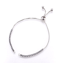 Платина Изготовление латунных браслетов-слайдеров, с кубического циркония, изготовление браслетов-слайдеров, без свинца и без кадмия, чёрные, платина, 8-5/8 дюйм (22 см), 1~2 мм