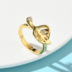 Золотой Регулируемые кольца для пальцев с микропаве из кубического циркония из латуни, лист, стойки покрытие, без кадмия и без свинца, долговечный, золотые, 17 мм