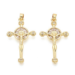 Настоящее золото 18K Религия латунь микро проложить цирконий подвески, подвески в виде креста-распятия, реальный 18 k позолоченный, 33x19x2.5 мм, отверстие : 4.5x2.5 мм