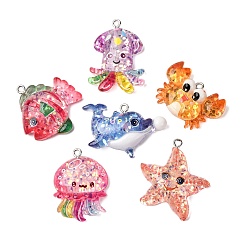 (52) Непрозрачная лаванда Подвески из прозрачной смолы в виде морских животных, разнообразные, с платиновой железной петлей и пайеткой, разноцветные, 20.5~33.5x20.5~36.5x6.5~8.5 мм, отверстие : 2 мм
