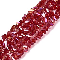FireBrick Electroplate Transparent Glass Beads Strands, Triangle, Faceted, AB Color Plated, FireBrick, 2~3x3~3.5x3~3.5mm, Hole: 0.7~0.9mm, about 122~136pcs/strand, 10.43~11.61 inch(26.5~29.5cm)